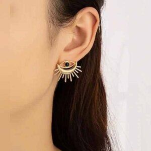 “Eyes of the Heavens” Gold Sunrays Sunburst Lash Crescent Moon Eyelid Egypt Stud